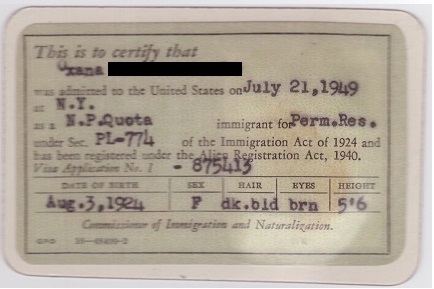 initial alien registration receipt card, I-151