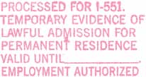 i-551 Permanent Resident Stamp