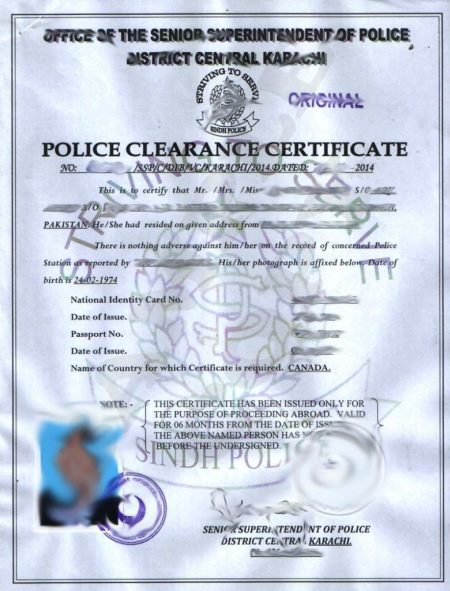 Example police certificate