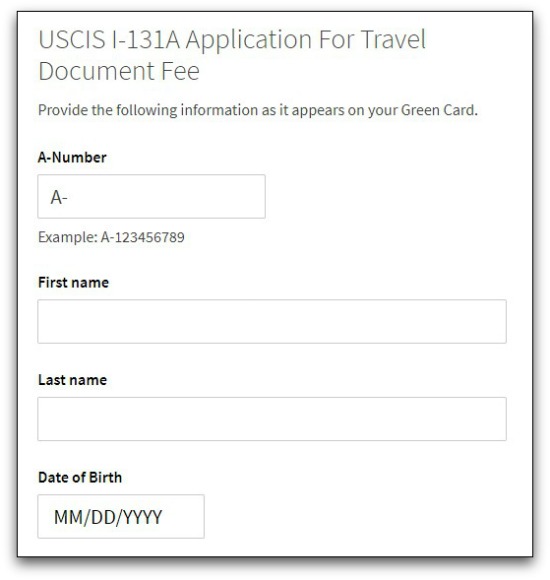 USCIS online payment system to pay Form I-131A fee