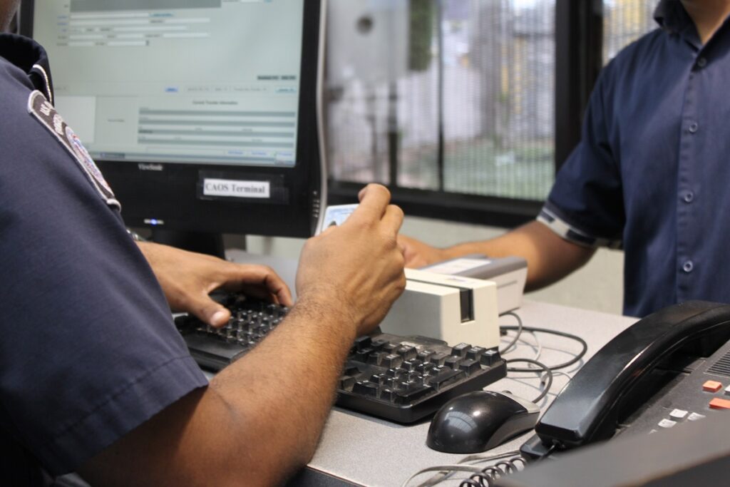 Automated scanner reading Border Crossing Card at the Tijuana