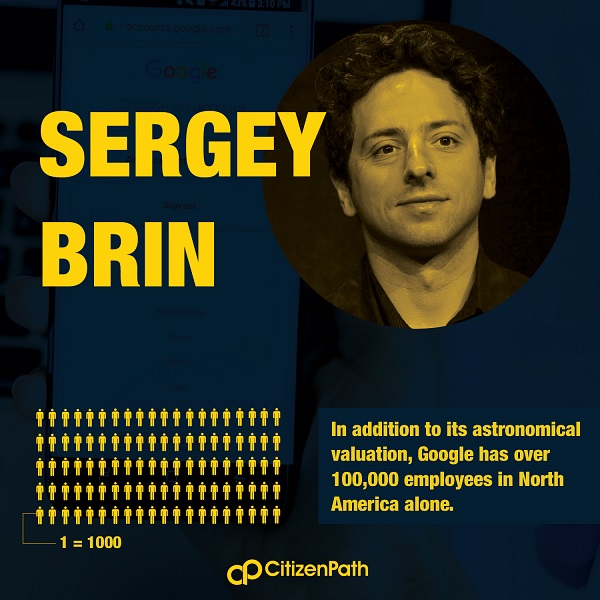 Immigrant Contributor: Sergey Brin's Google employees over 100,000 people in North American alone