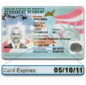 Green Card with expiration date highlighted