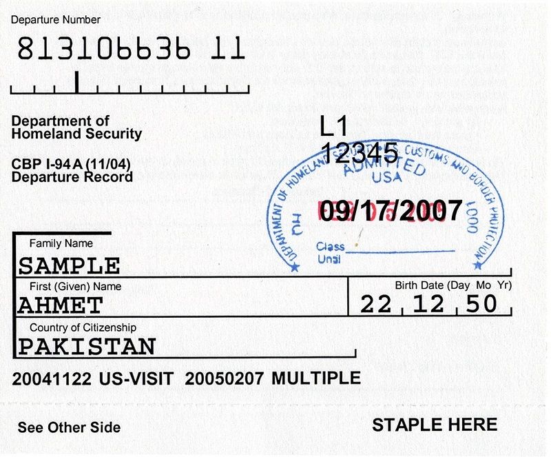 Paper Form I-94A, Arrival Departure Record