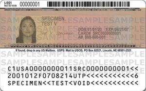 Back of the 2010 version of the permanent resident card