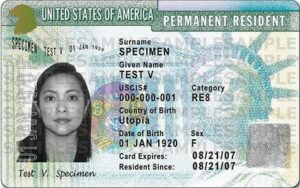 Front of the 2010 version of the permanent resident card