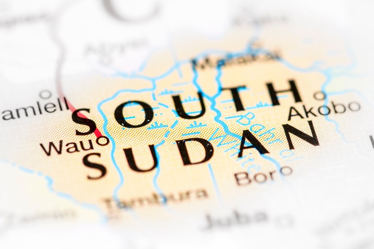 South Sudan on a map